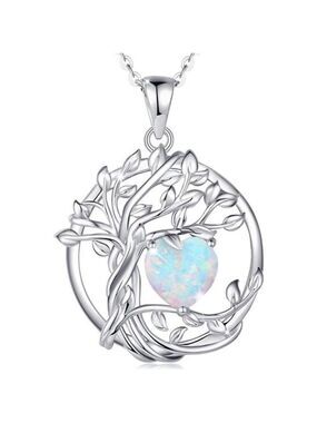 Sterling Silver Tree of Life Birthstone Necklace Gemstone Jewelry Gift for Women